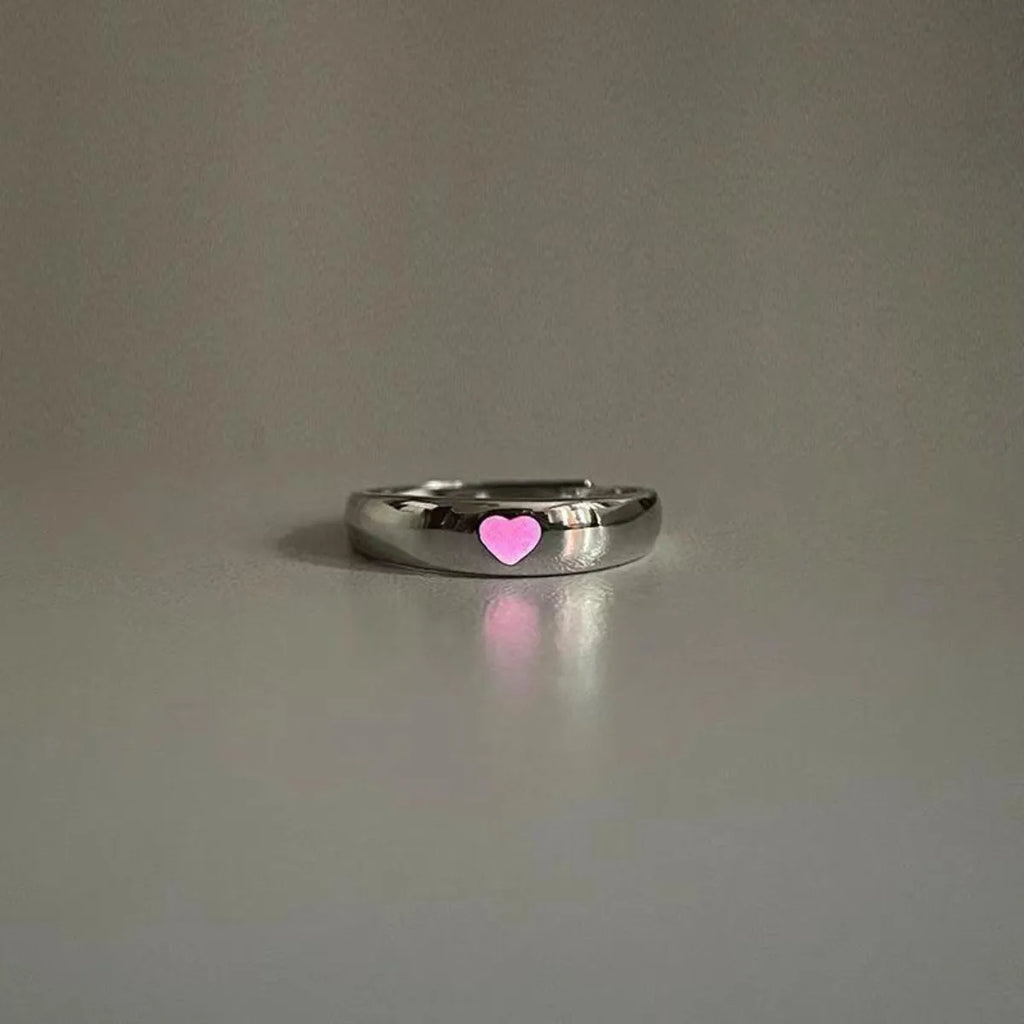 Blue Pink Luminous Ring for Couple Creative Love Heart Index Finger Ring Glowing in The Dark Rings Jewelry Valentine's Day Gift Qme