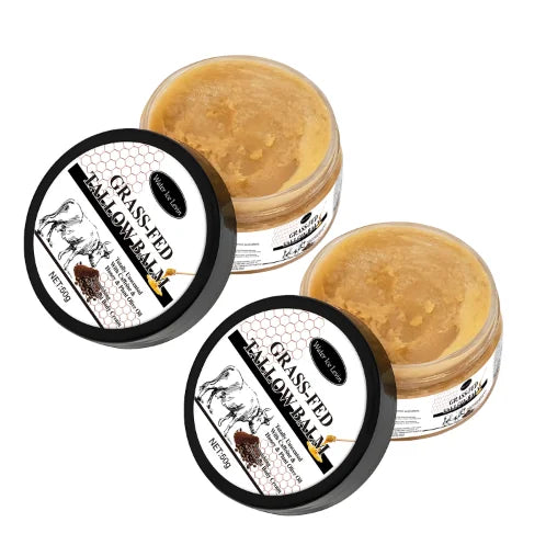Grass-Fed Tallow Balm with Bee Venom & Caffeine, Unscented Moisturizer for Face & Body, Hydrates & Repairs Dry Skin. Qme Brown 50g