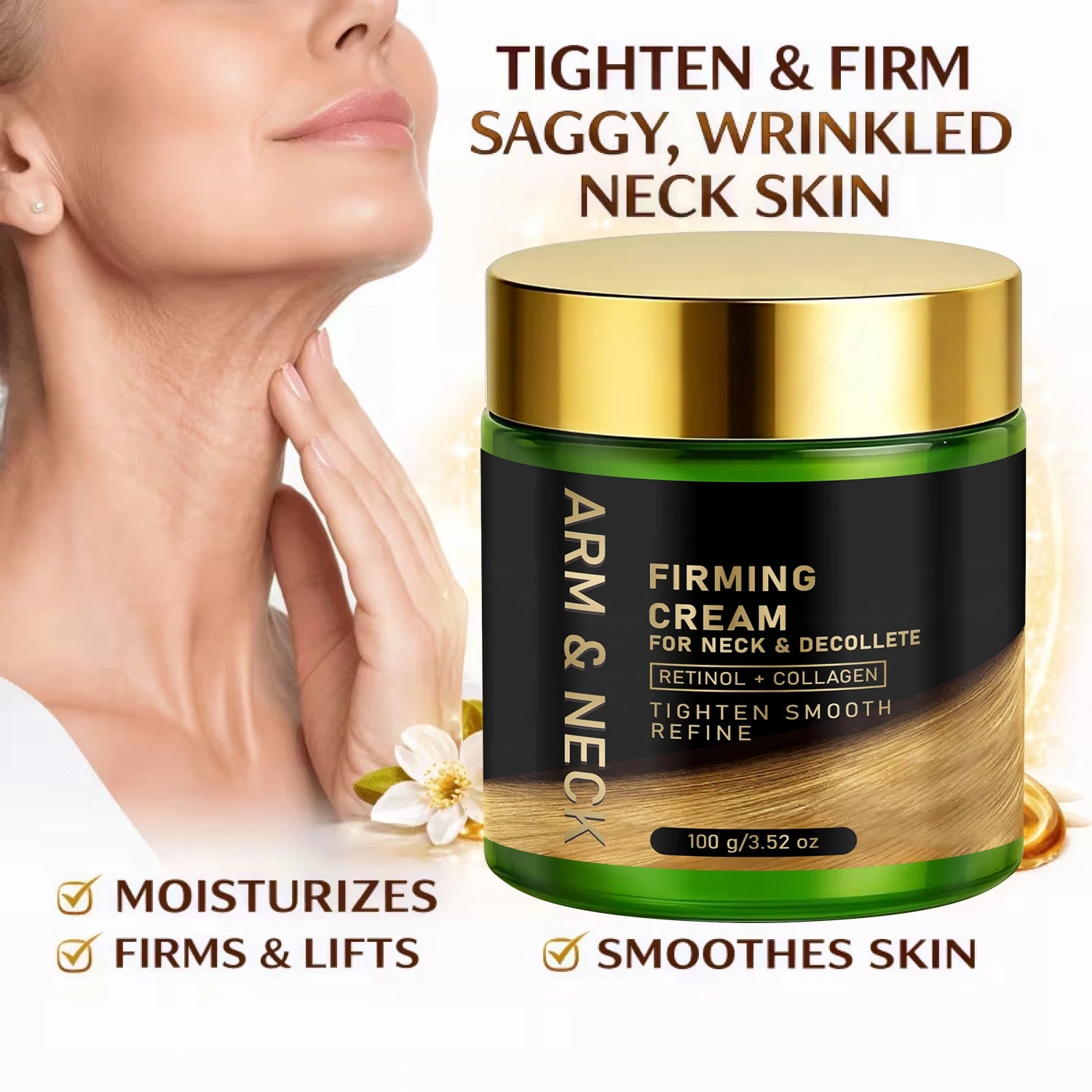 Bee Venom Retinol Collagen Firming Cream, Hydrating Tightening Treatment for Neck & Decollete Qme