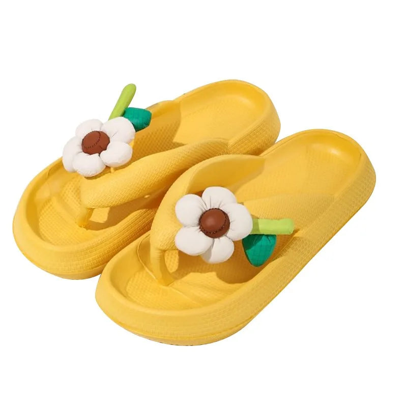 New Summer Platform Flip-Flops Handmade Flower Soft Bottom Cloud Slippers Travel Holiday Beach Lady Cute Shoes Women Slides Qme A-Yellow 44-45