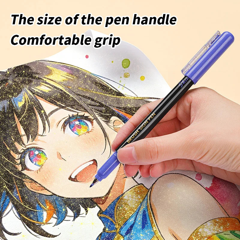 6Pcs Shiny Glitter Calligraphy Markers, Colorful Fluorescent Drawing Pens for DIY Painting Art Craft Stationery Supplies Qme