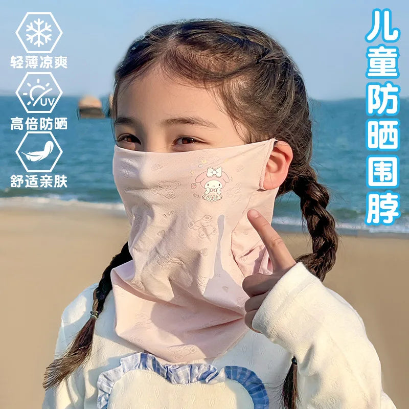 Melody Kuromi Sun Protection Face Mask Lightweight, Breathable Ice-Silk Sun Protection Mask for Students UV-Protective Mask Qme 1