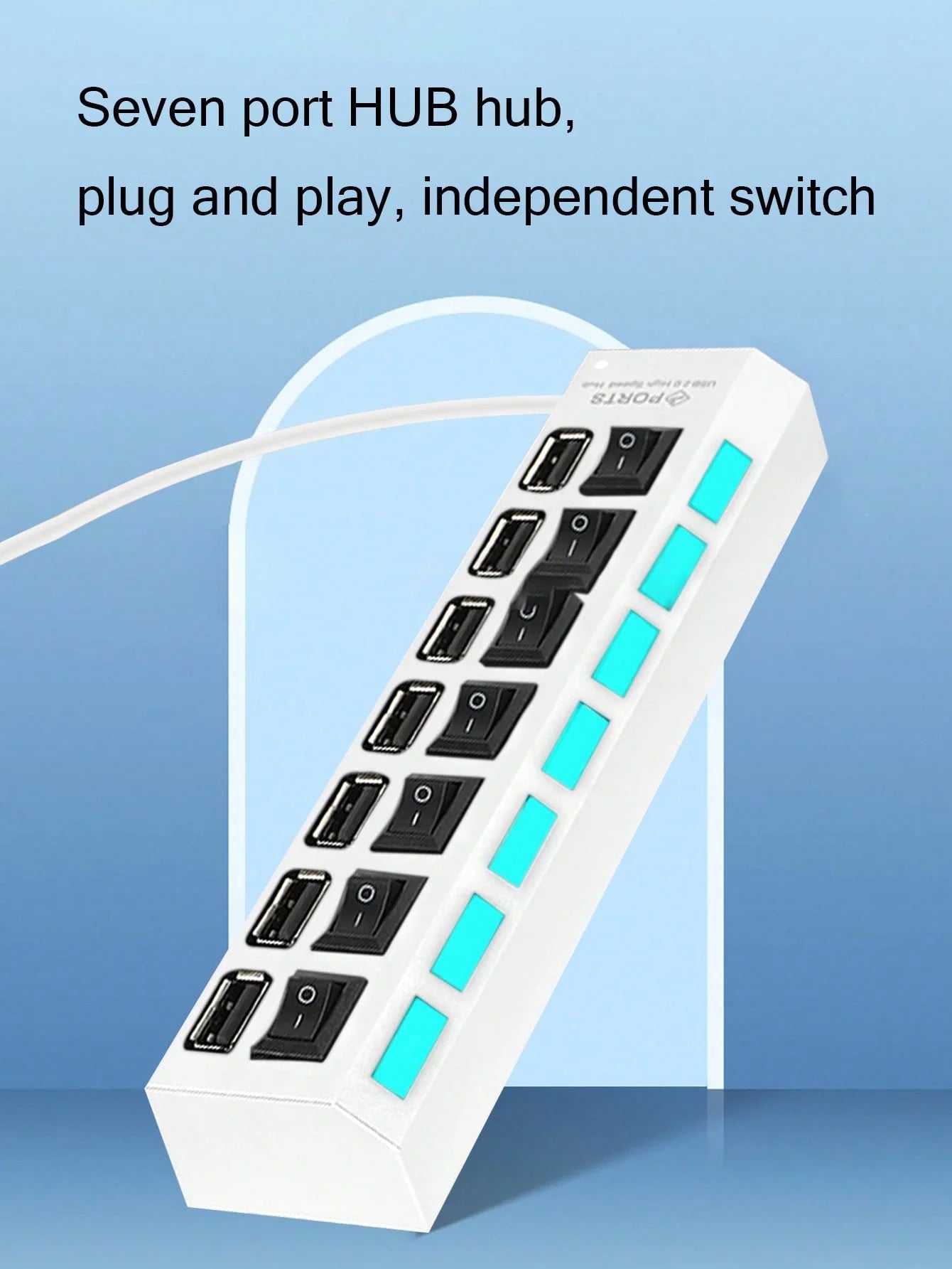 1 Abs Material 7-Port Independent Switch USB Hub Compatible Computers Qme