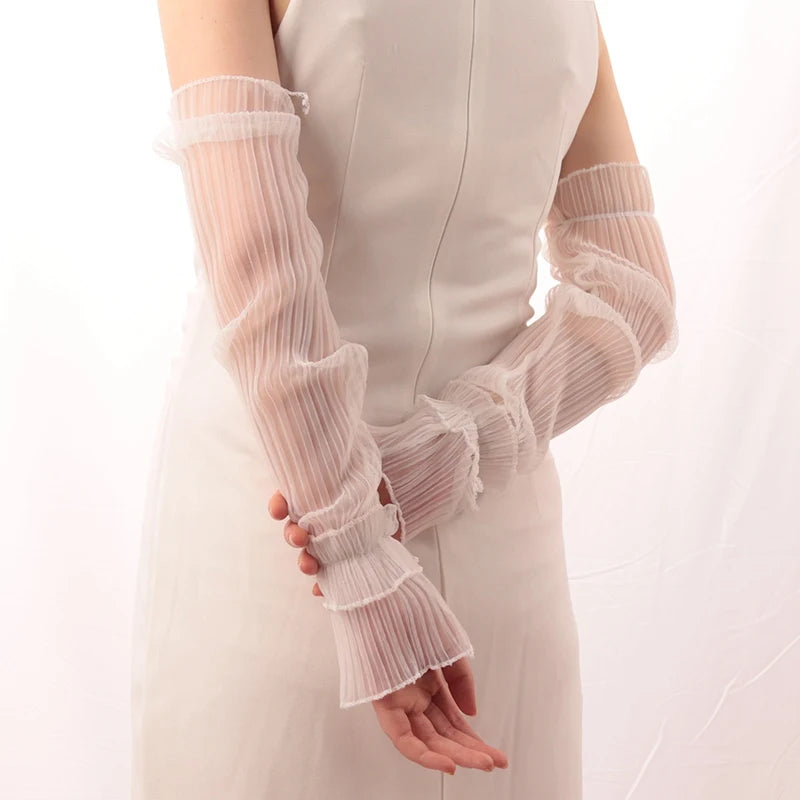 Women Summer Long Sun-protective Sleeve Sweet Fingerless Gloves Qme