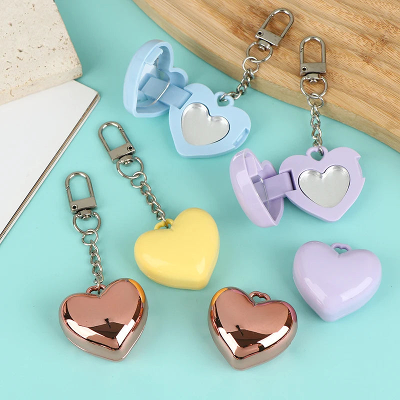 Heart-shaped Mini Empty Compact Mirror Aluminum Pan Keychain Blush Qme