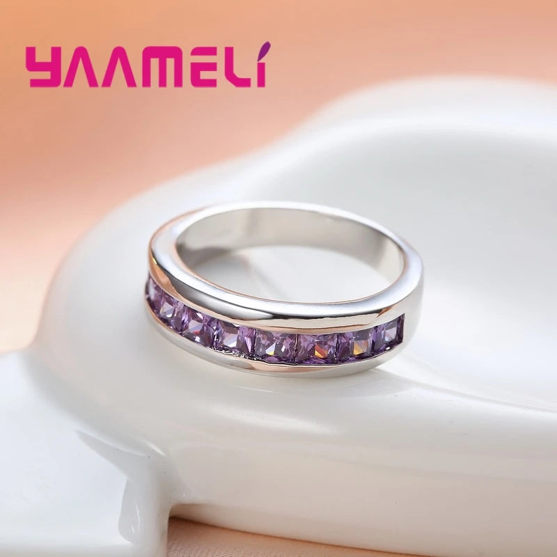 925 Sterling Silver Color Amethyst Promise Ring for Woman Crystal Stone Wedding Engagement Accessories Nice Gift Jewelry Qme