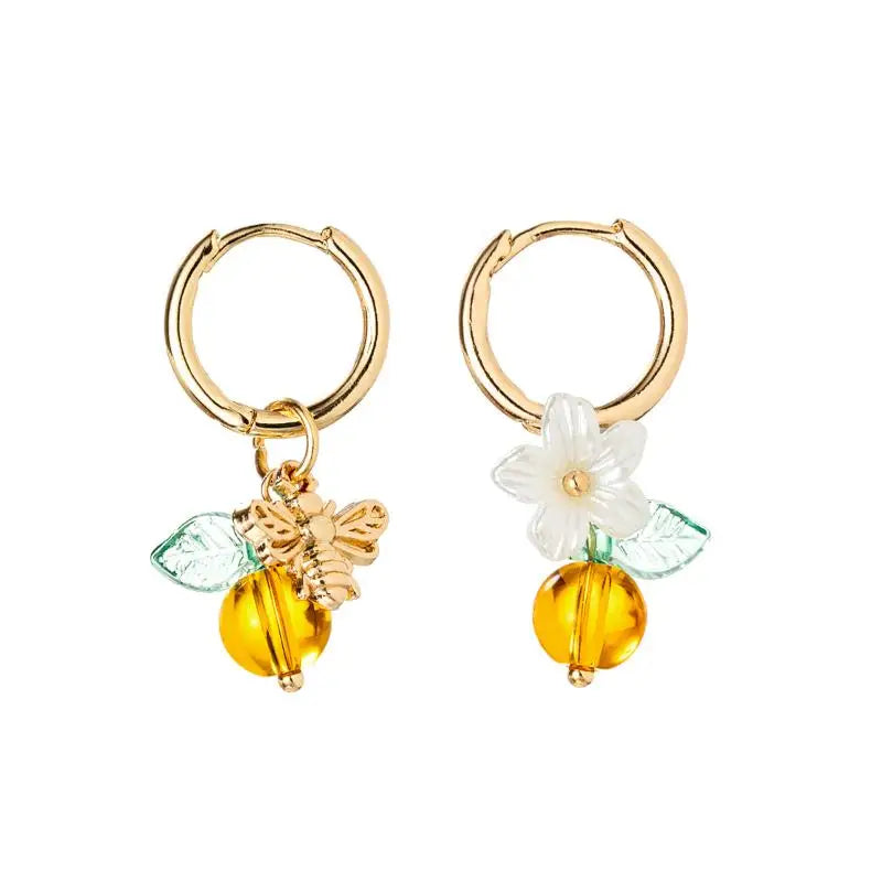 Fashionable Orange Fruit Honey Bee Hoop Earrings For Women Ear Buckle Suitable For Wearing Jewelry Gifts Qme Default Title