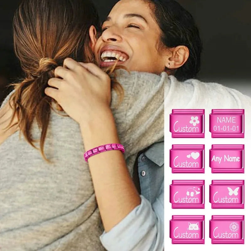 Trendy Couple Memorial Day Name Customization Italian Charm Link Fit 9mm Stainless Steel Bracelets DIY Beads Making Hand Chains Qme