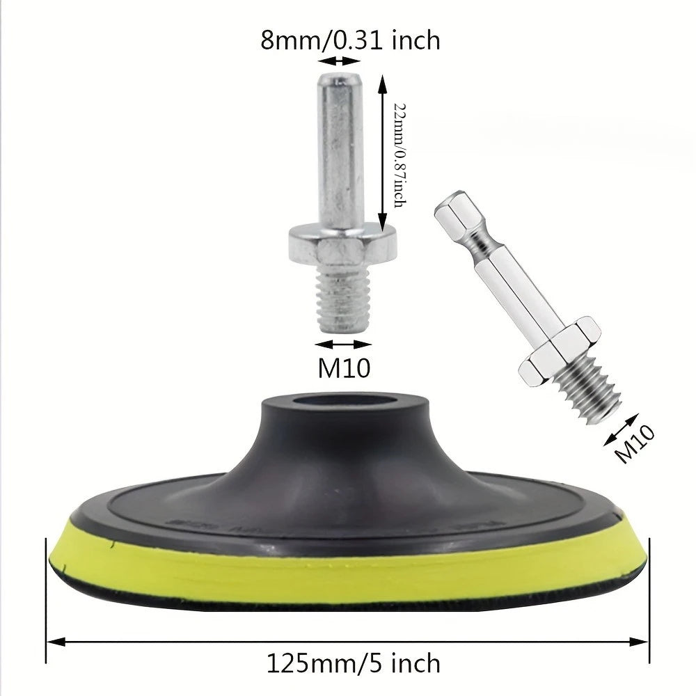 Sanding pad,threaded hexagonal drill adapter, uncharged,used for corner grinders, drill bit buffer polishing machine accessories Qme 125mm 1set