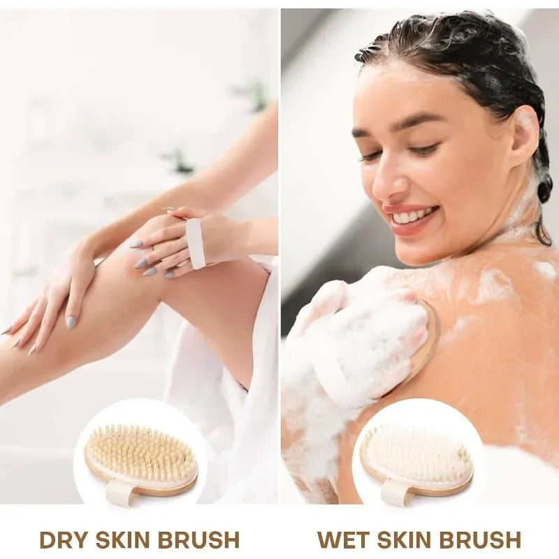 Dry Brushing Body Brush Natural Bristle Exfoliating Massage Nodes Qme