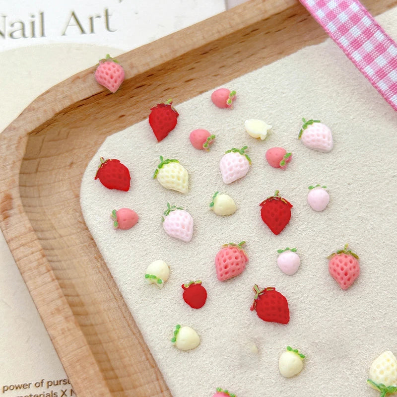 Sweet Strawberry Nail Charms 3D Resin Cartoon Fruits Rhinestones Qme
