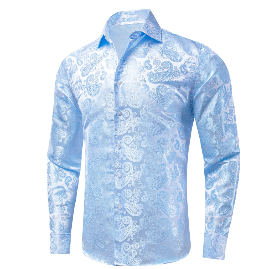 Hi-Tie Jacquard Paisley Mens Dress Shirts Long Sleeve Lapel Suit Shirt Casual Formal Blouse 10 Colors Wedding Business Party Qme