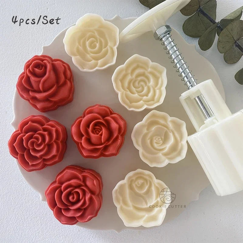 4pcs/set Cherry Blossom Rose Pattern Silicone Mold Cake Chocolate Candy Home Kitchen Cake Molds Handmade DIY Candle Soap Mould Qme
