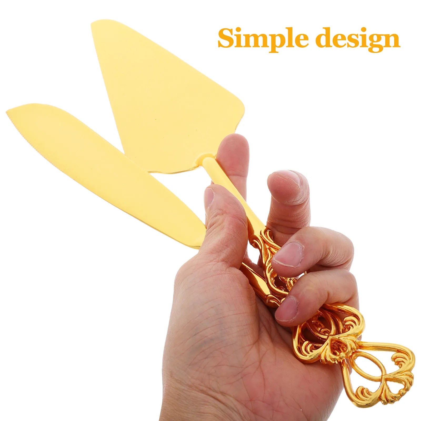 2Pcs Gold Tone Stainless Steel Cake Knife and Spatula Set Elegant European Design Wedding Cake Cutting Server Baking Serving Qme