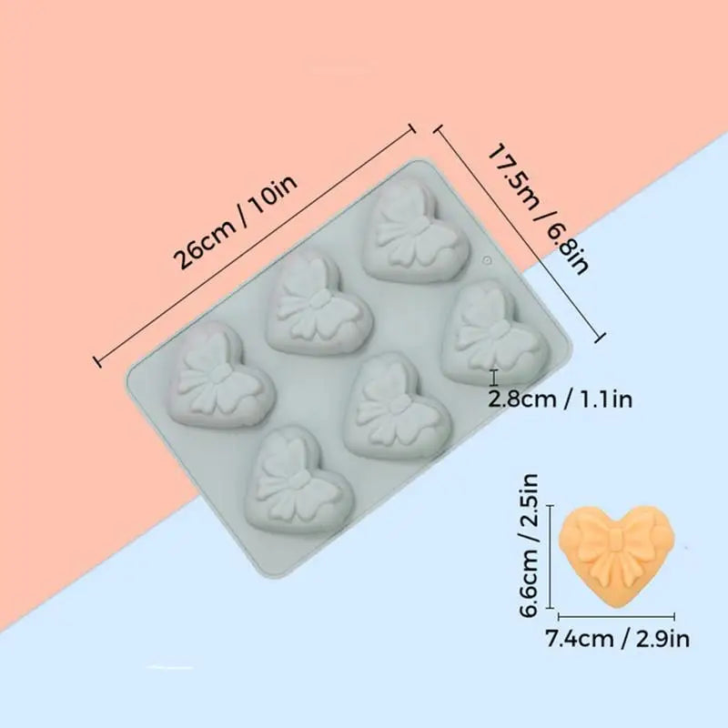 6 Cavities Heart Bow Shape Silicone Baking Mold Love Chocolate Candy Qme Gray