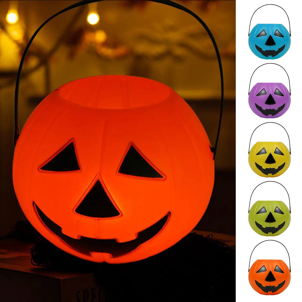 Halloween Multi-color Pumpkin Bucket Portable Plastic Candy Basket Trick Or Treat Kids Gift Packaging Halloween Party Ornament Qme