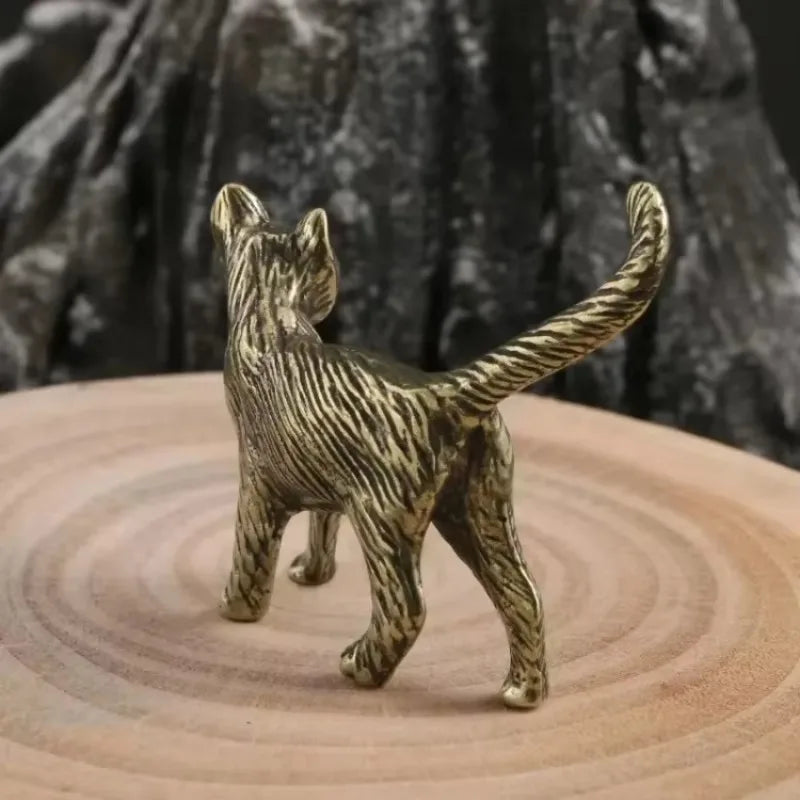 Retro Cat Brass Ornament Creative Long Tailed Cat Desktop Tea Pet Micro Carved Crafts Home Decoration Countryside Cat Ornament Qme