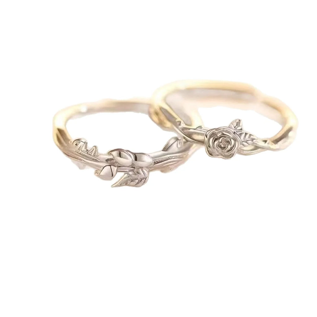Vintage Hip Hop Couple Unique Black Rose Ring Retro Silver Finger Ring Simple Sweet Wedding Gifts For Women Flower Ring Qme