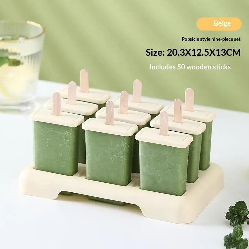 9 Grid Ice Cream Mold Popsicle Tray DIY Machine Homemade Summer Stick Qme Beige 2