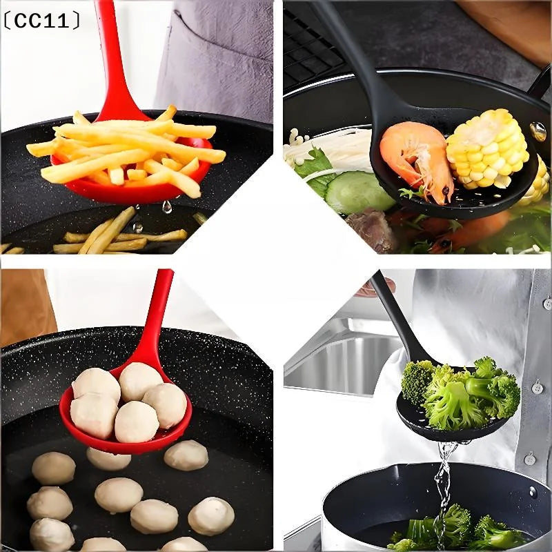 Silicone Strainer Non-stick Pan Spoon Ladle Slotted Cooking Utensil Qme