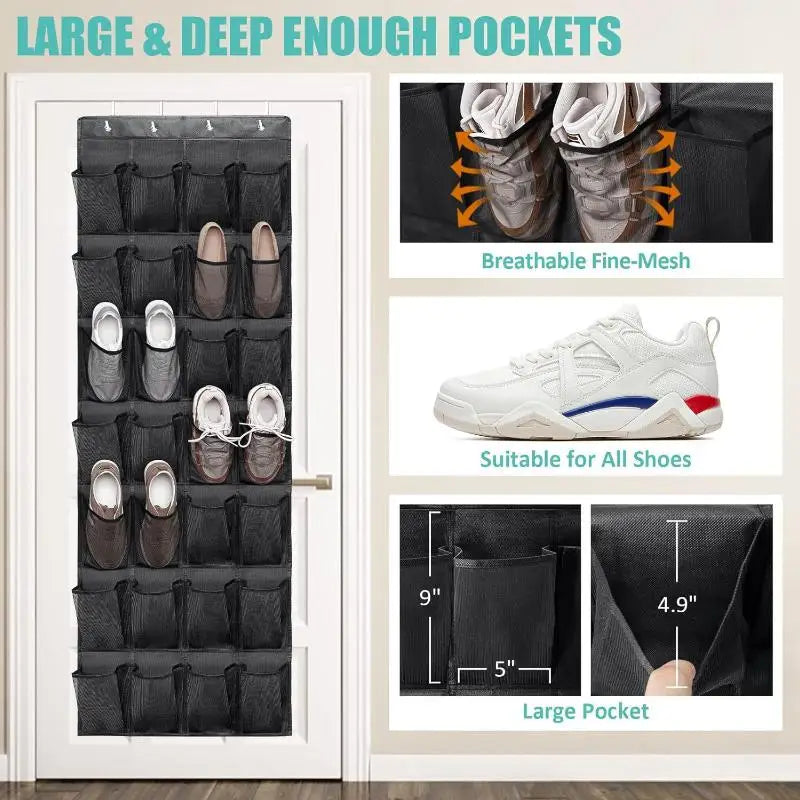 24 28 35 40 Large Mesh Pockets Hanging Shoe Organizer Closet Rack Qme