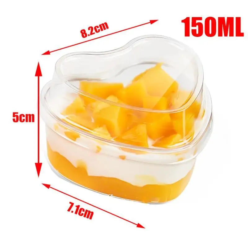 Heart Shaped Clear Plastic Dessert Cups Lids Reusable Food Grade Qme D