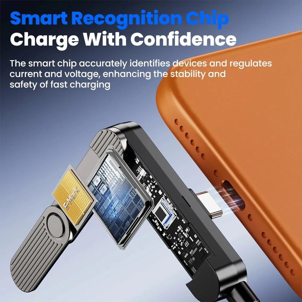 65W USB Fast Charging Cable With Foldable Phone Holder 2-in-1 Type-C Quick Charge Data Wire USB C Charging Line For Mobile Phone Qme