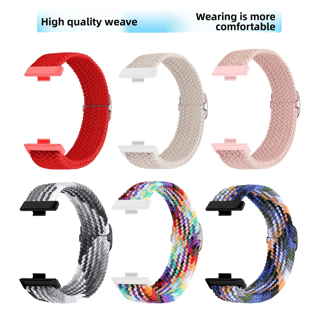 A Adjustable Comfort Nylon Woven Watch Strap with Stylish Metal Buckle Breathable Replacement Band for Huawei Smartwatch Qme