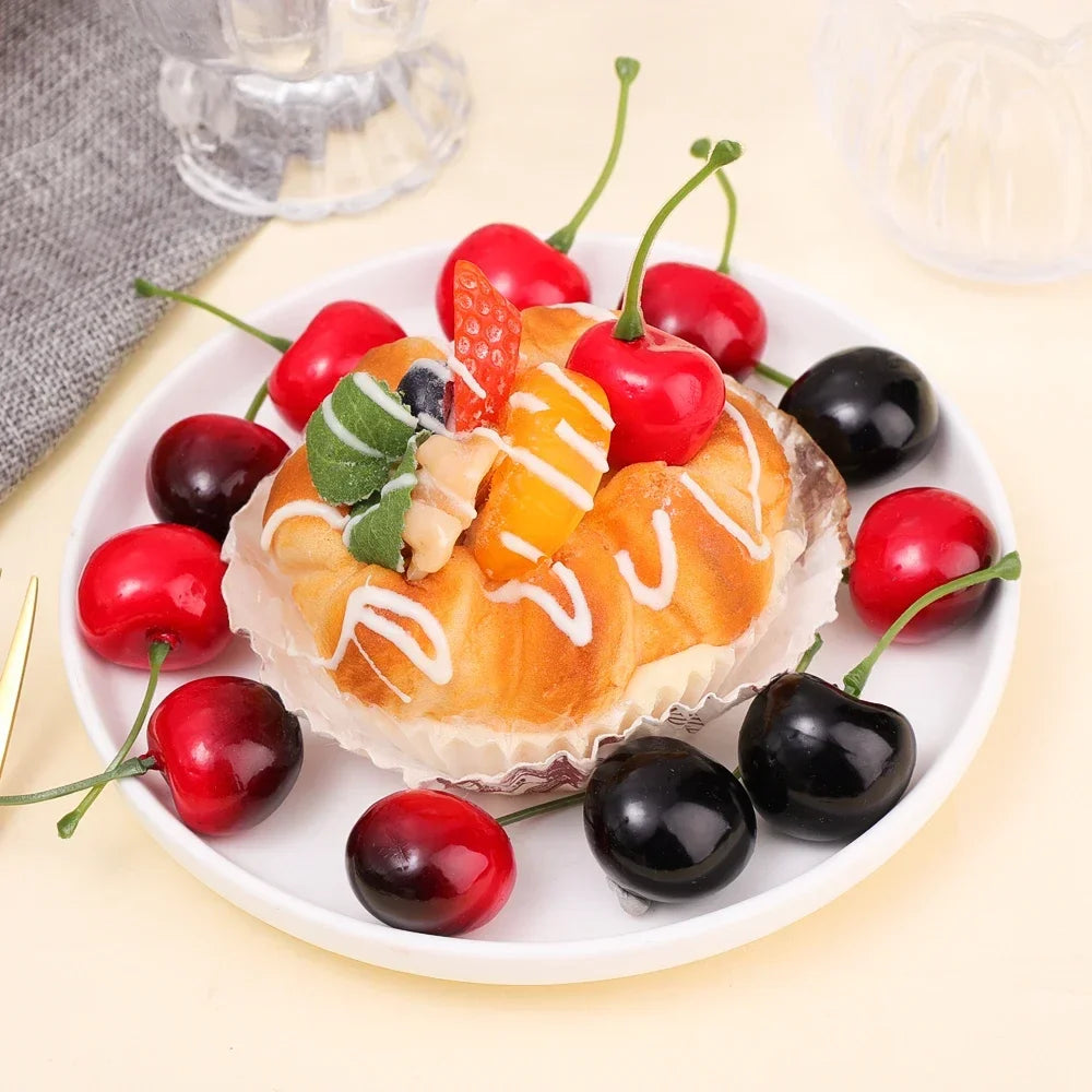 50/10Pcs Artificial Fruit Model Fake Cherry Simulation Cherry Ornament Craft Food Photography Props Party Decor Home Decoration Qme
