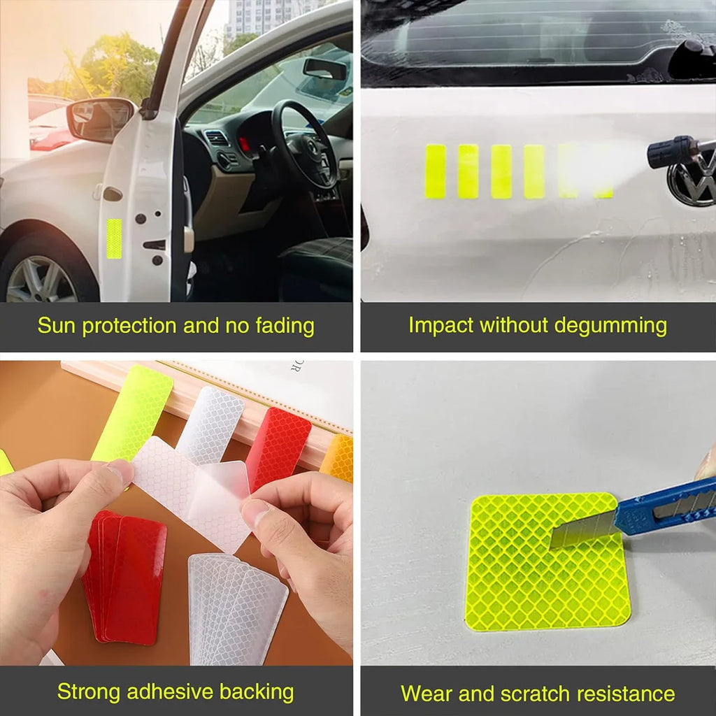 10pcs Car Bumper Reflective Stickers 3x8cm Reflective Warning Strip Tape Safety Secure Reflector Decals for Enhanced Visibility Qme