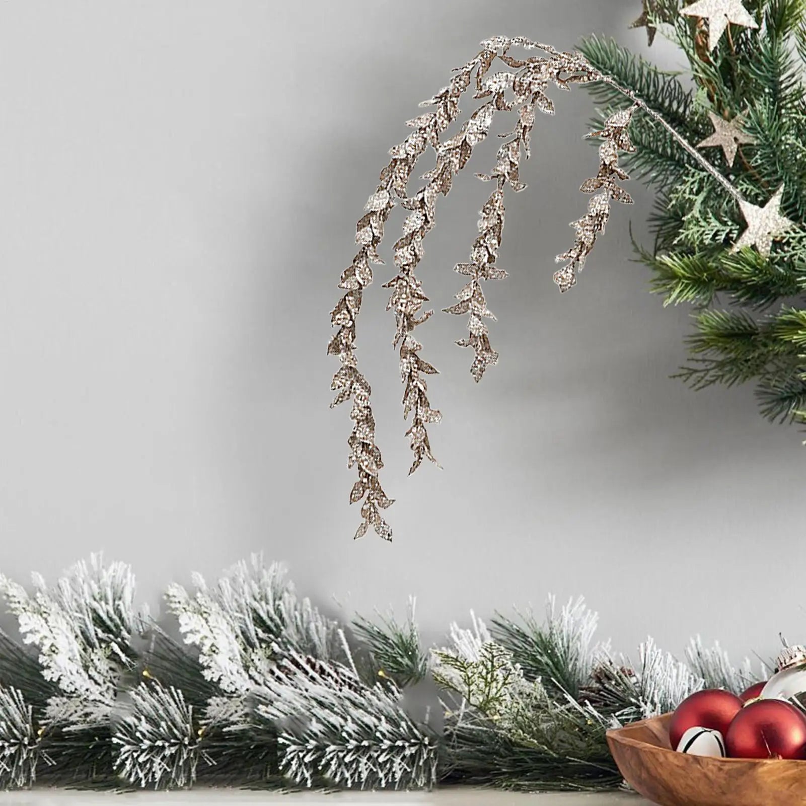 Christmas Picks Tree Glitter Branches Decorations Greenery Crafts Qme