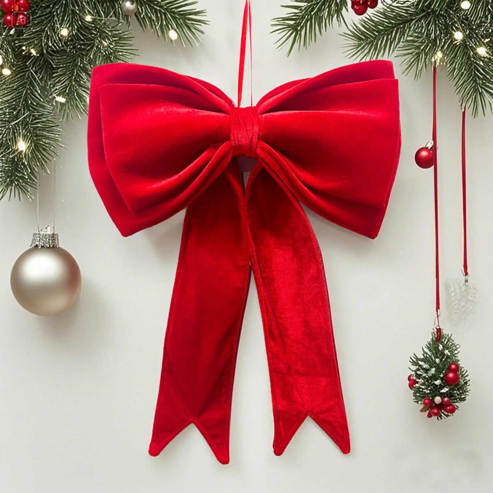 Velvet Christmas Bows 19x25 Inch Holiday Decor Hangable Holiday Decorations for Front Door Office Wreath Staircase Window Sill Qme