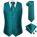 Men's Teal Textured Vest & Matching Tie Set – Fit Formal Waistcoat for Weddings, Proms and Business Events Qme MJTZ3297 M