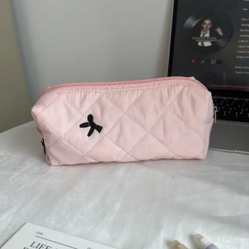 Silver Ballet Cute Bow Large Capacity Pencil Case Student Stationery Qme A4