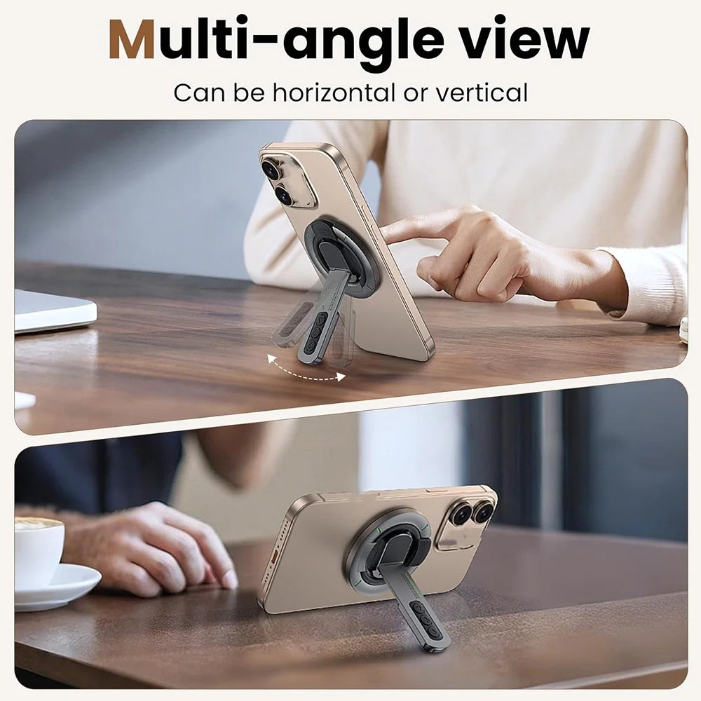 Double-sided Magnetic Phone Holder Rotating Desk Mobile Phone Grip Stand For iPhone 17 16 Multi-Function Finger Ring Bracket Qme