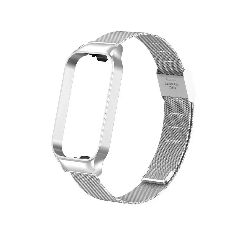 Strap For Xiaomi Mi Band 8 Active Bracelet for Xiaomi Smart Band 8 Active Stainless Steel Metal Watchband Mi Band 8 Active Qme Silver for Redmi Band 2