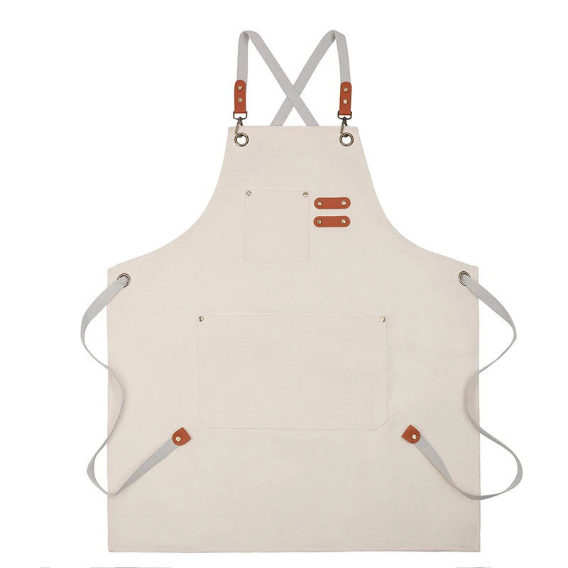 Household Canvas Apron Oil-proof Can Wipe Hands Kitchen Cooking Men Qme Beige