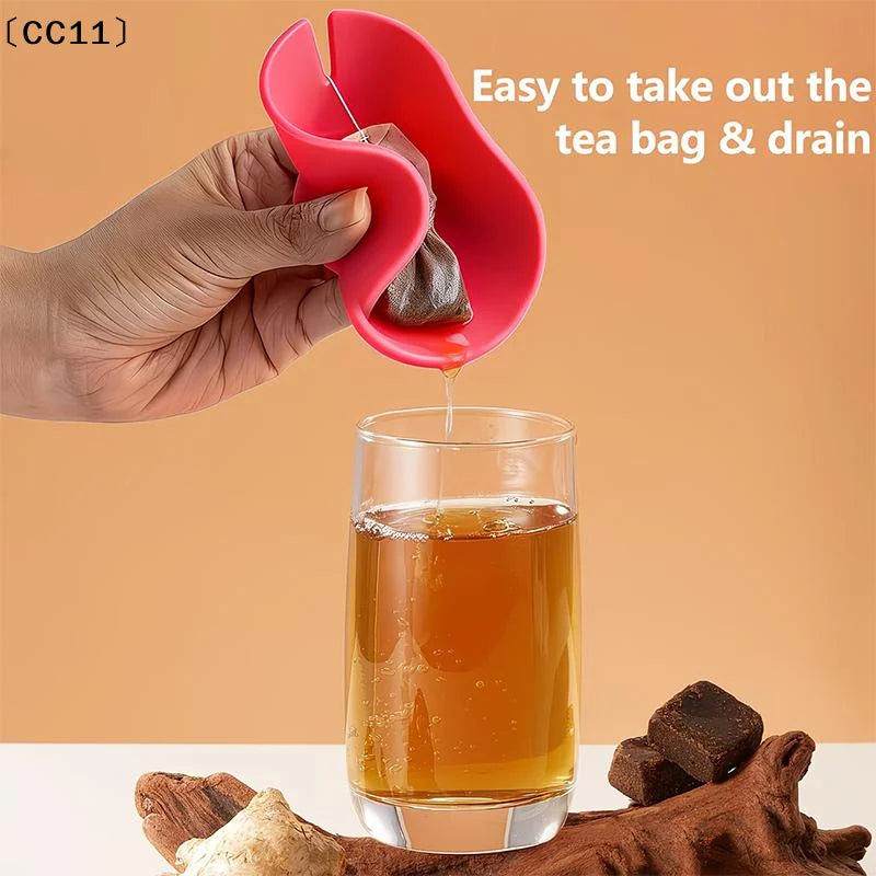 Silicone Tea Bag Partner Handle Holder Squeezer Reusable Mugs Lids Qme