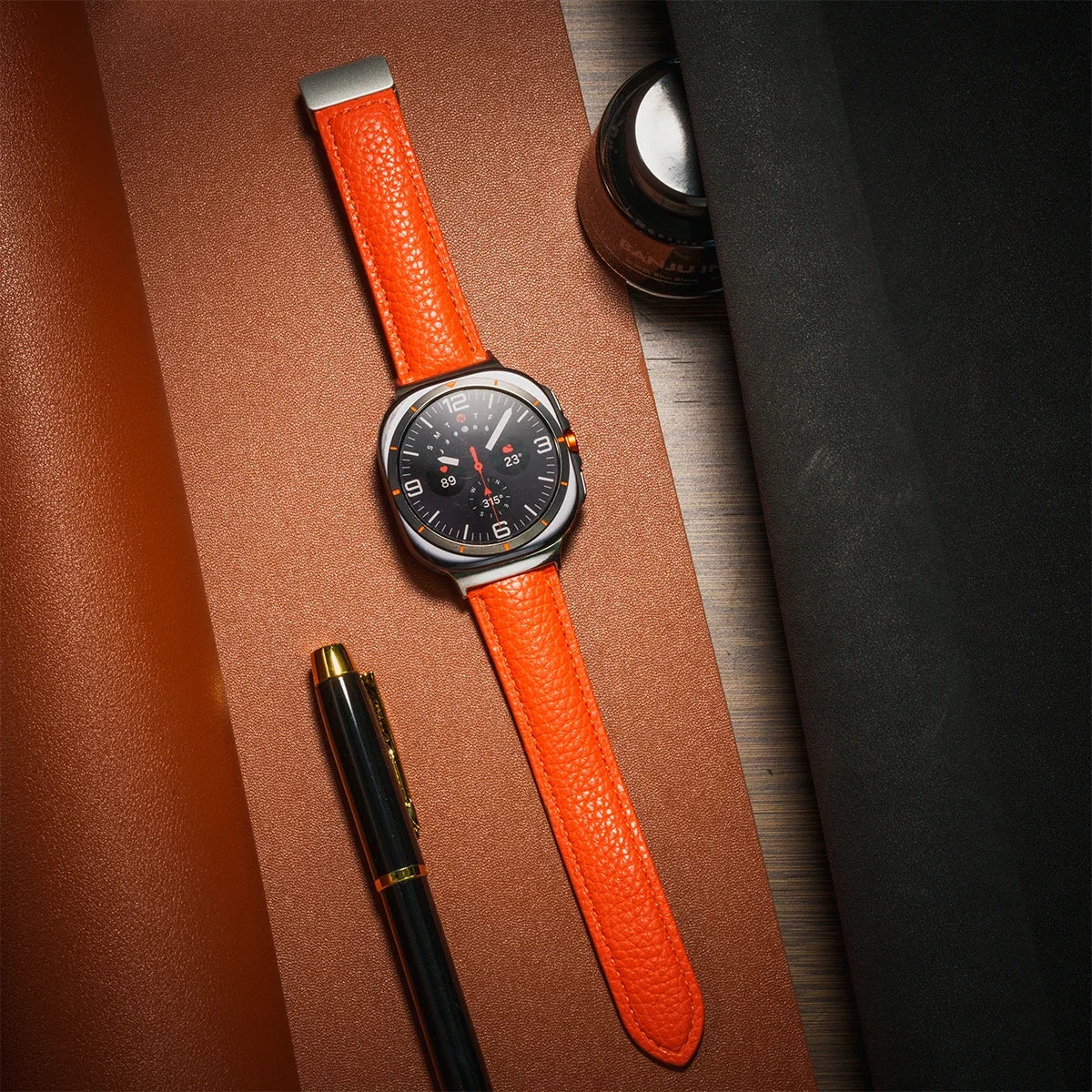 Leather Strap For Samsung Galaxy Watch Ultra 47mm Comfortable Magnetic Bracelet Wristband Galaxy Watch 7 Ultra Belt Accessories Qme Orange-S Galaxy Watch Ultra