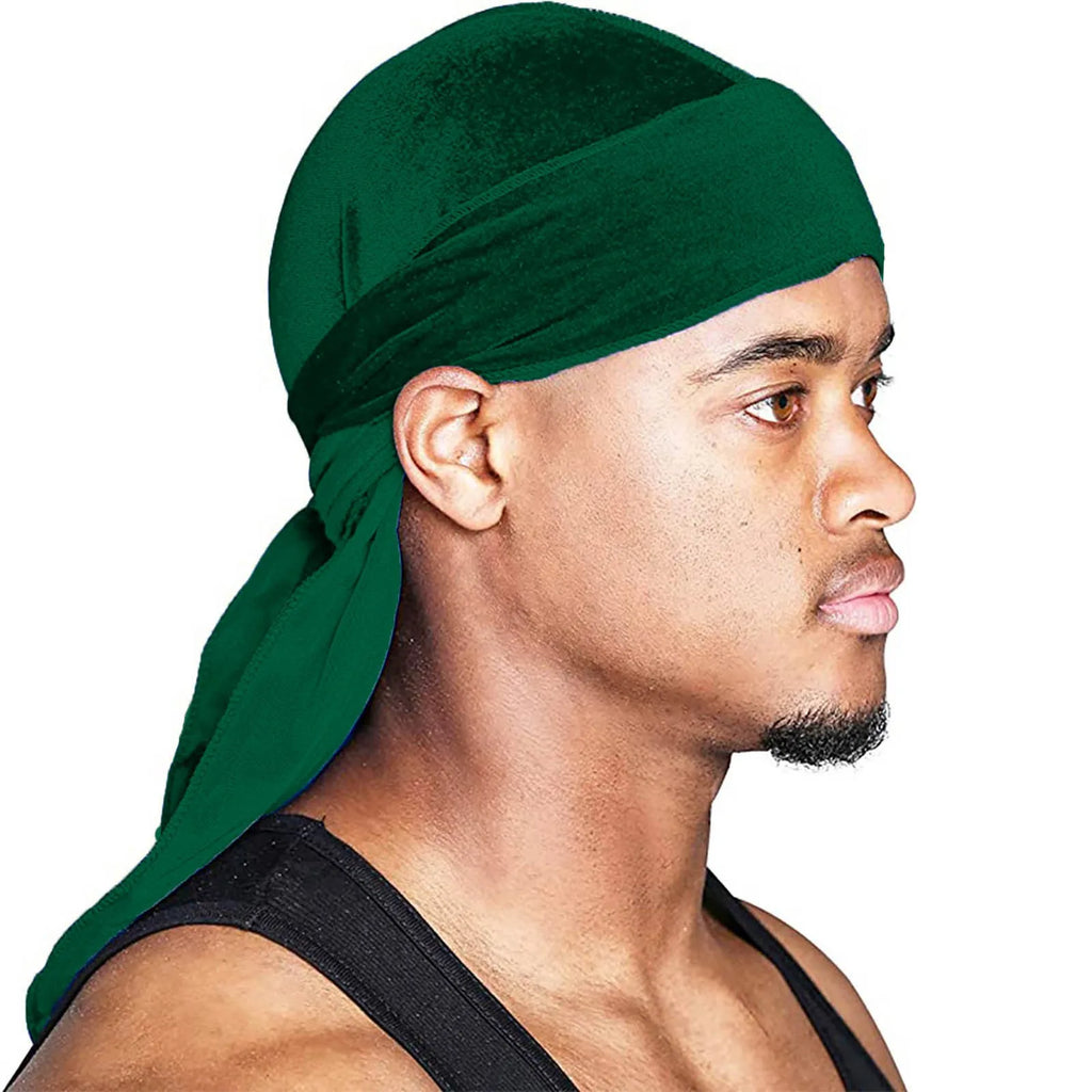 Men's Fashion Turbans Velvet Long Tail Braided Pirate Hat Outdoor Activity Personalized Bandana Turban Satin Elastic Headband Qme