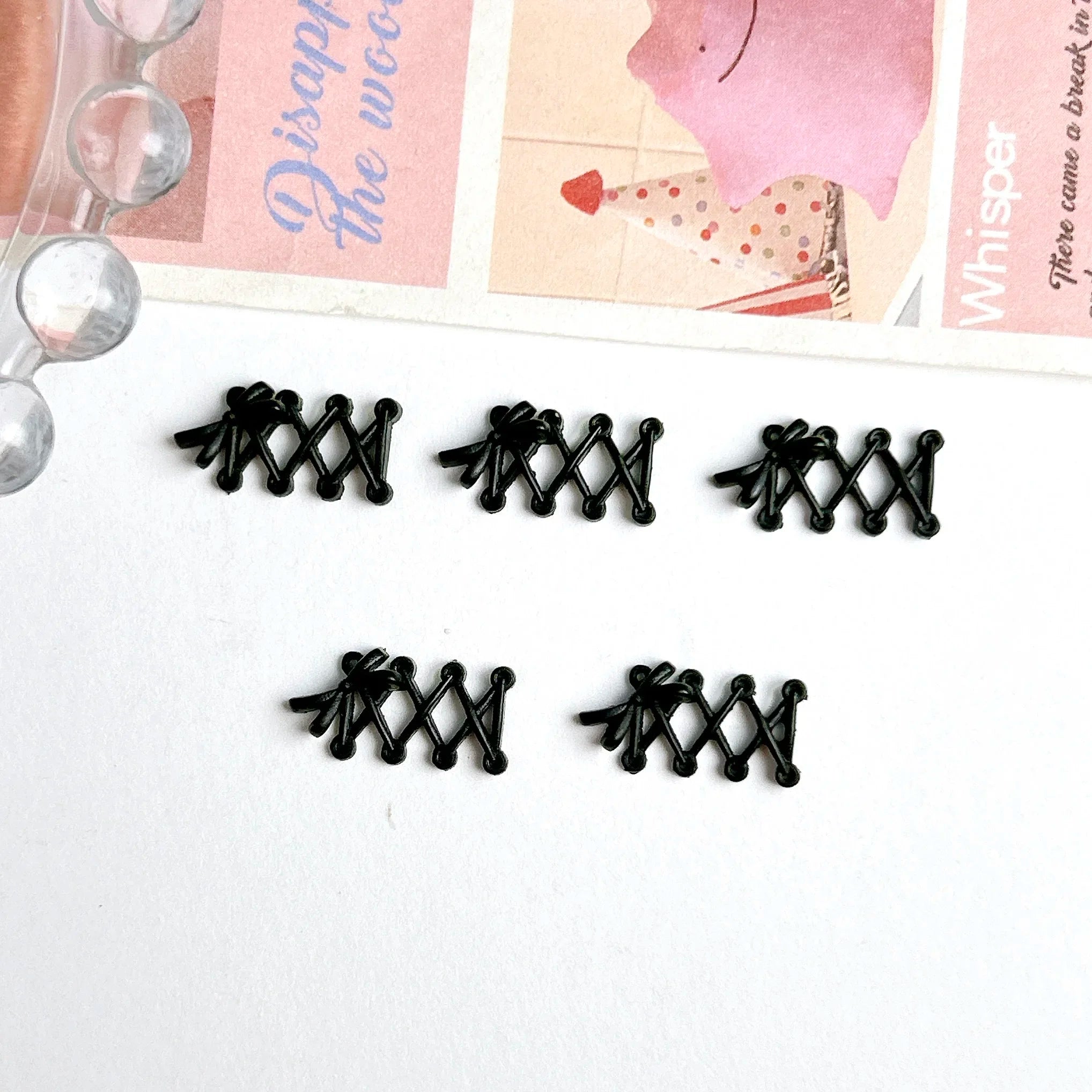 30PCS New Creative Shoelace Resin Nail Charms 3D Macaron Colored Bow Shoelace Nail Art Decorations for DIY French Nail Ornaments Qme Black 30PCS