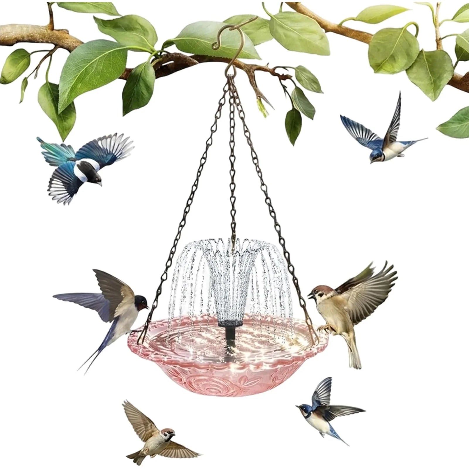Solar Powered Birdbath with Water Pump Wildlife Feeder Outdoor Hanging Bird Bath with Solar Fountain for Outdoor Garden Decor Qme