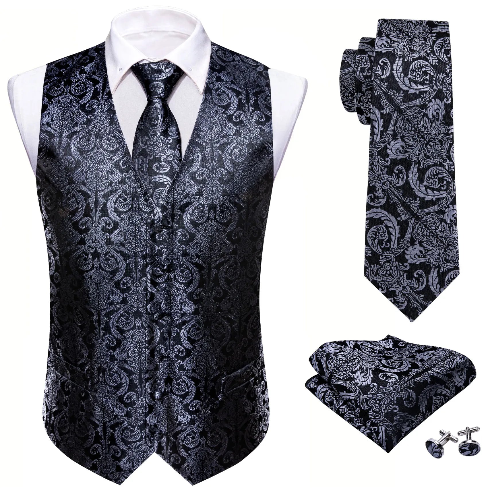 Men's Formal Black Purple Vest Tie Hanky Cufflinks Ideal Dress Qme MJTZ2003 XXXL