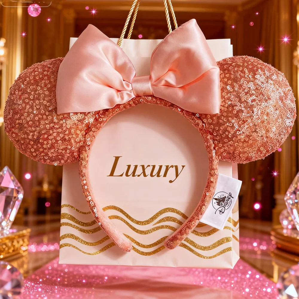 Mickey Mouse Ears Headbands Shiny Bow Glitter Princess Party Decoration Cosplay Hair Accessories Hairband for girl Women Adult Qme