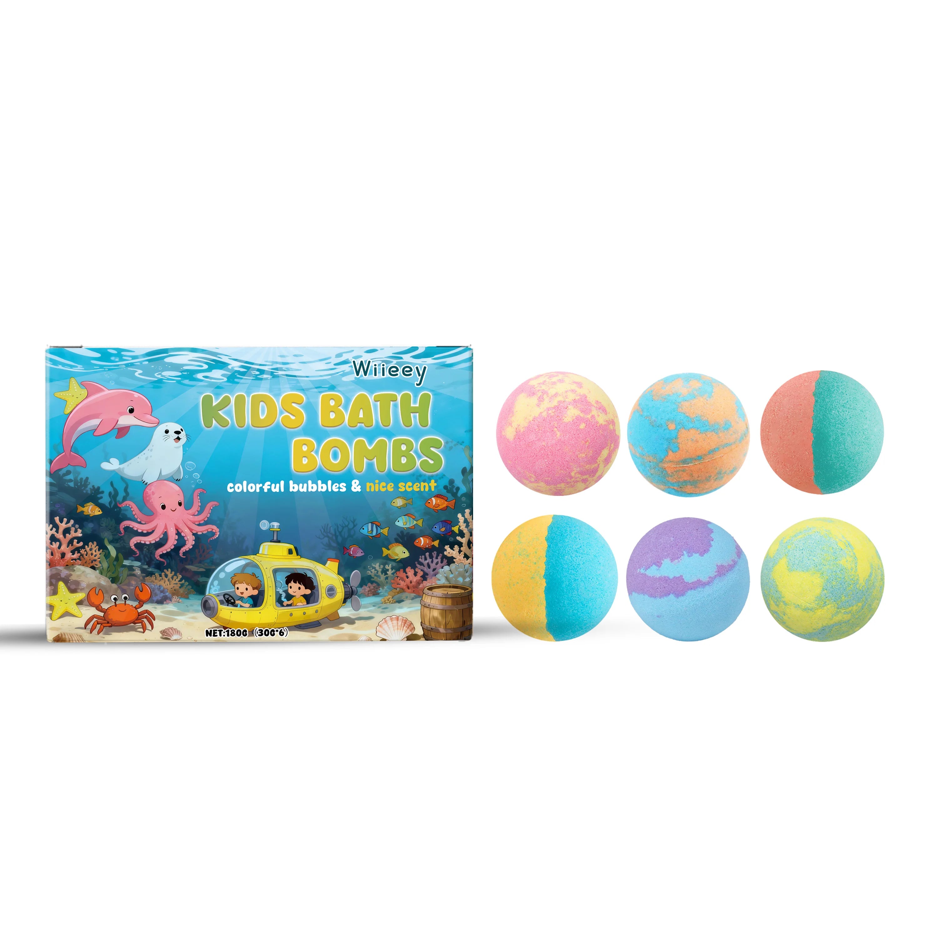 Wiieey Bath Balls for Kids Gentle Skin Cleansing Deep Hydration Calming Scent Infusion Rich Bubble Soothing Bath Bombs 180g Qme 203g Boxed