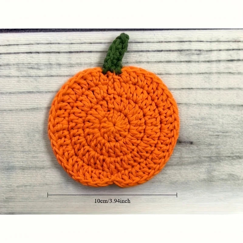 Crochet Pumpkin Coasters,Funny Handmade Knitted Coaster, Cute Pumpkin Shaped Mug Cup Mat Table Desk Decoration Housewarming Gift Qme