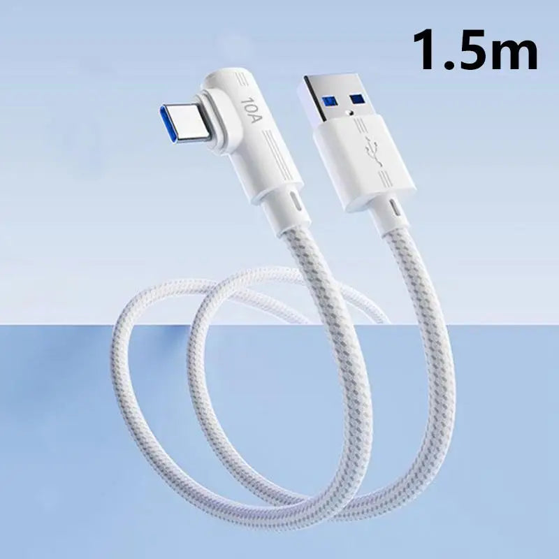 USB Type C 240W Fast Charging Cable USB-C 90° Elbow Data Line 1M/1.5M/2M/3M PD Quick Charge 3.0 Wire For Samsung Huawei Xiaomi Qme white A-C 1.5m