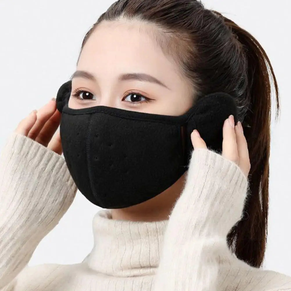 NEW Winter Fleece Earmuffs with Windproof Mouth Cover Unisex Warm Ear Warmer Breathable Face Mask for Outdoor Activities Qme