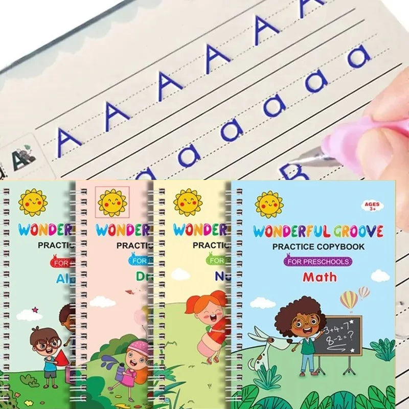 4 Books Pen Magic Copy Book Free Wiping Children Kids Writing Sticker Practice English Copybook For Calligraphy Montessori Gift Qme