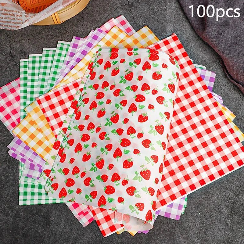100Pcs Greaseproof Paper Liners Sandwich Wrapping Paper 7 Colors Wax Paper Sheets For BBQ Picnic Festival Party Fast Food Qme Mixed 100pcs